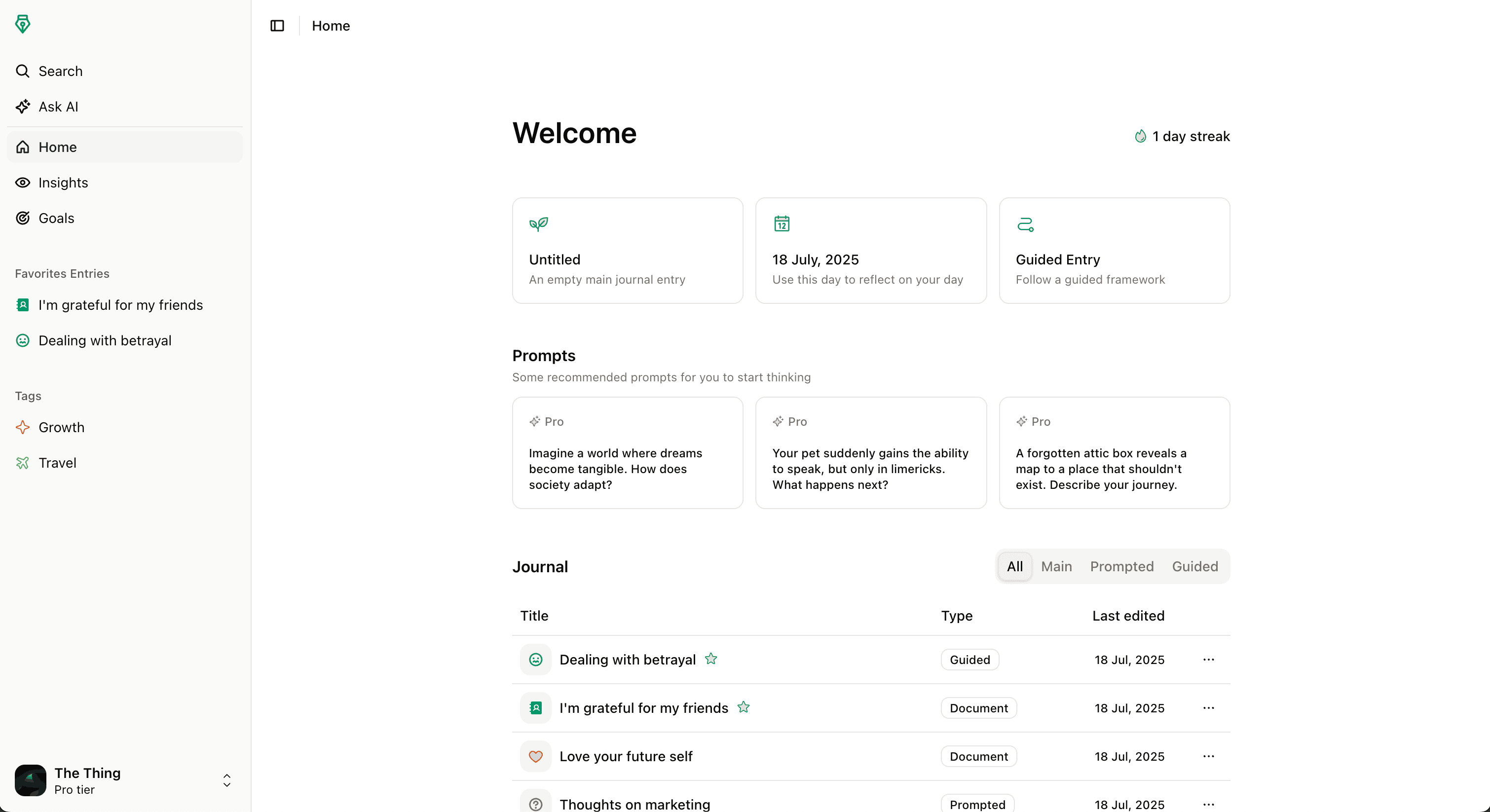 App homepage